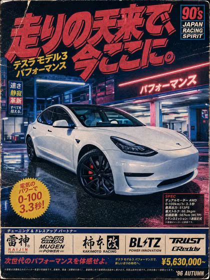 90s JDM poster generated from the same car photo